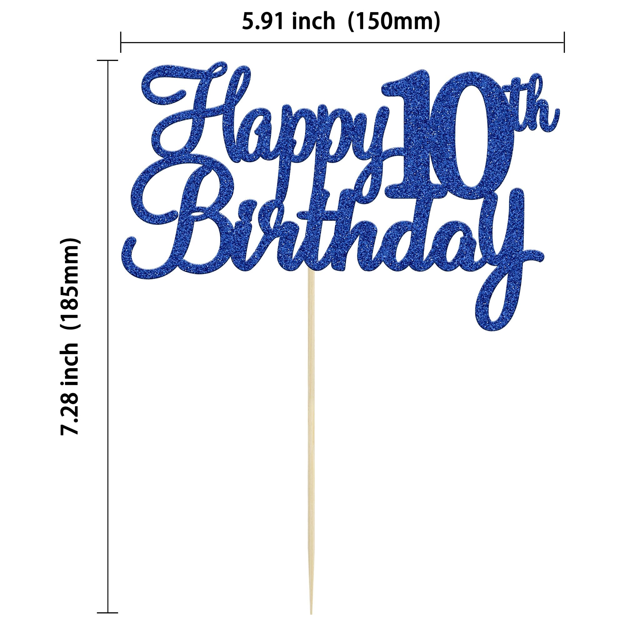 Gyufise 1Pc Happy 10th Birthday Cake Topper Blue Glitter 10th Birthday Cake Pick Cheers to 10 Years Old Ten Fabulous Cake Decorations for 10th Birthday Theme Party Supplies