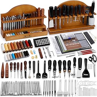 BUTUZE Premium Leather Crafting Kit with Tool Rack: Complete Set for Carving, Sewing & Punching