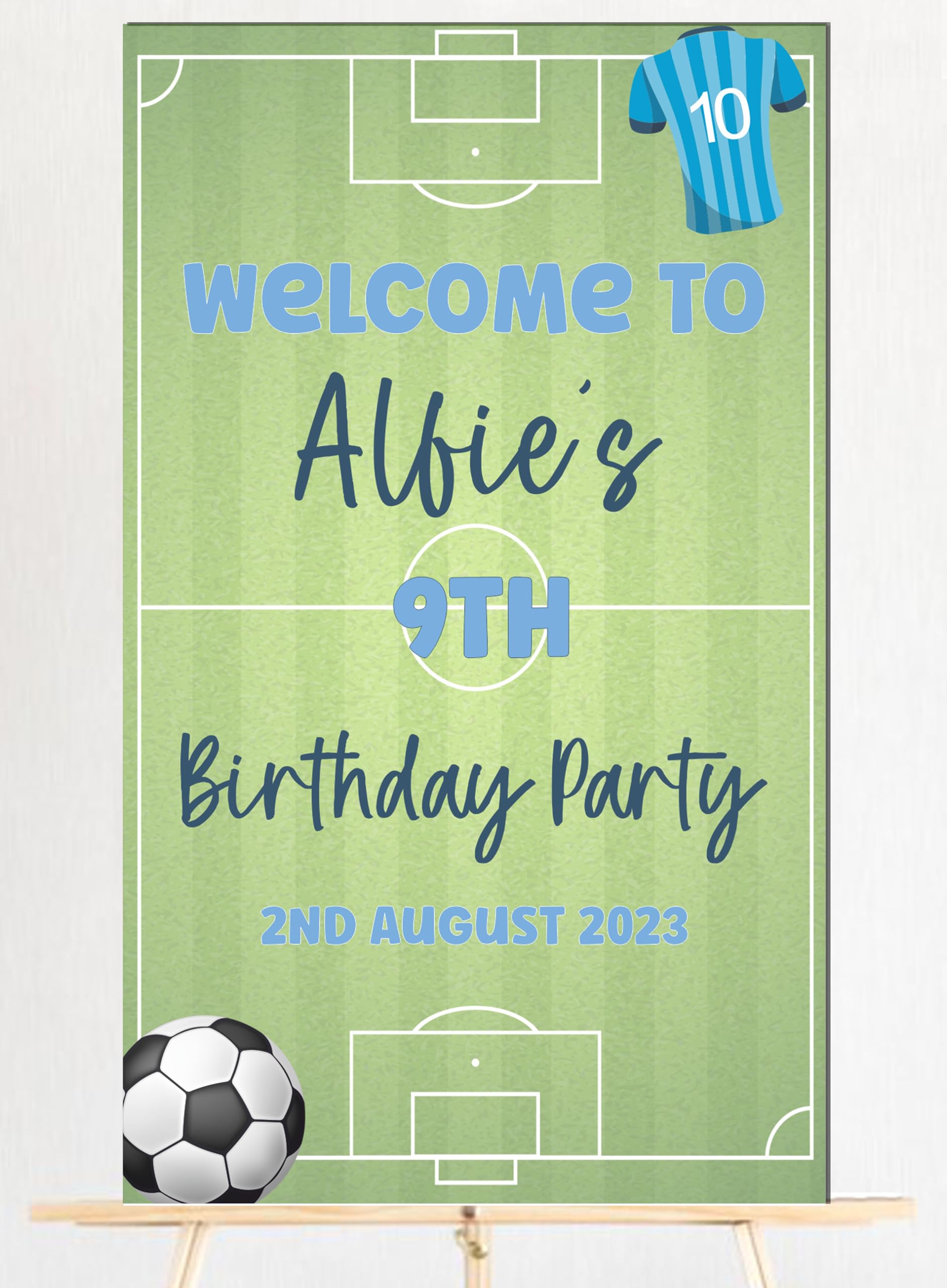 Personalised Kids Wooden Birthday Party Welcome Board โ 14 Fun Designs 50cm x 30cm (Gaming, Dinosaur, Football, Rainbow, Unicorn, Space, Car, Tractor & More!) (Football)