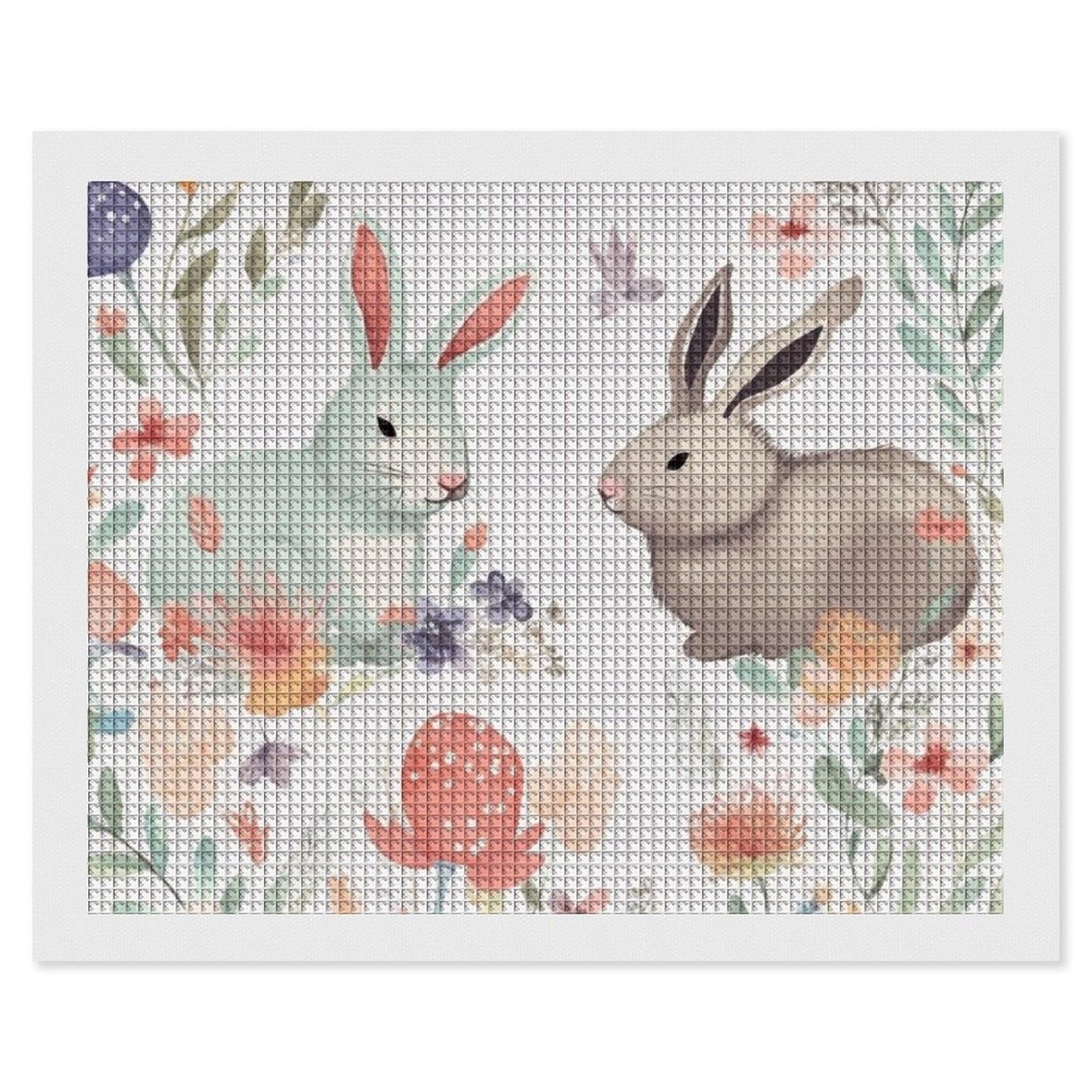 Flowers Bunnies Birds Diamond Art Kits for Adults, DIY 5D Diamonds Painting Kits for Beginner, Round Full Drill Diamond Dots Painting, 16"x20" Diamonds Pictures Gem Art and Crafts Wall Decor