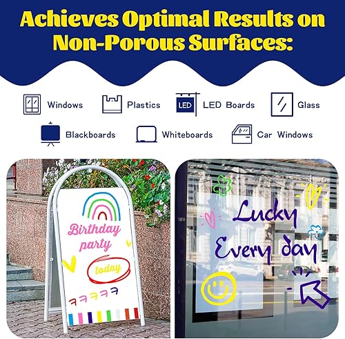 Miniatura 6 de Marcadores de tiza para ventana de automóvil, lavables en vidrio, paquete de 8 rotuladores de tiza líquida jumbo de 0.394 pulgadas, marcadores de