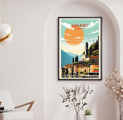 Miniatura 2 de Cartel de Lugano Suiza, Cartel de Lugano, Impresión de Lugano, Arte de ilustración, póster abstracto, póster de viaje, decoración de pared,