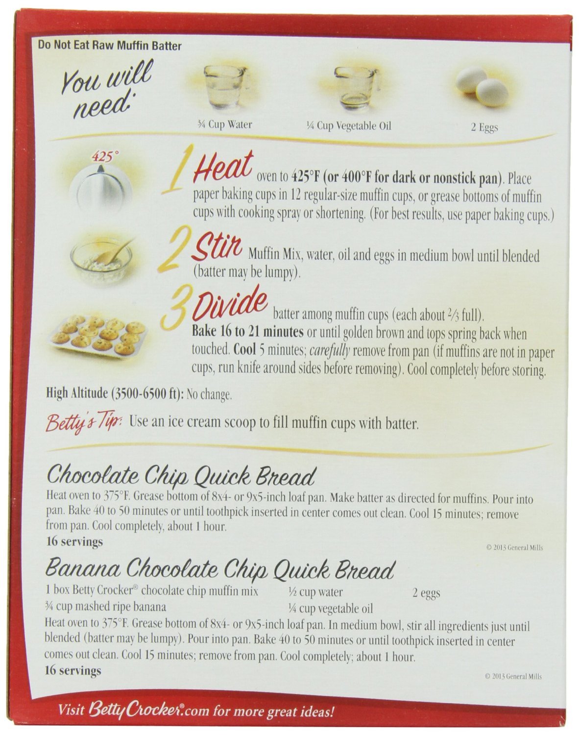 Betty Crocker Premium Muffin and Quick Bread Mix, Chocolate Chip,14.75 Oz Box (Pack of 6)