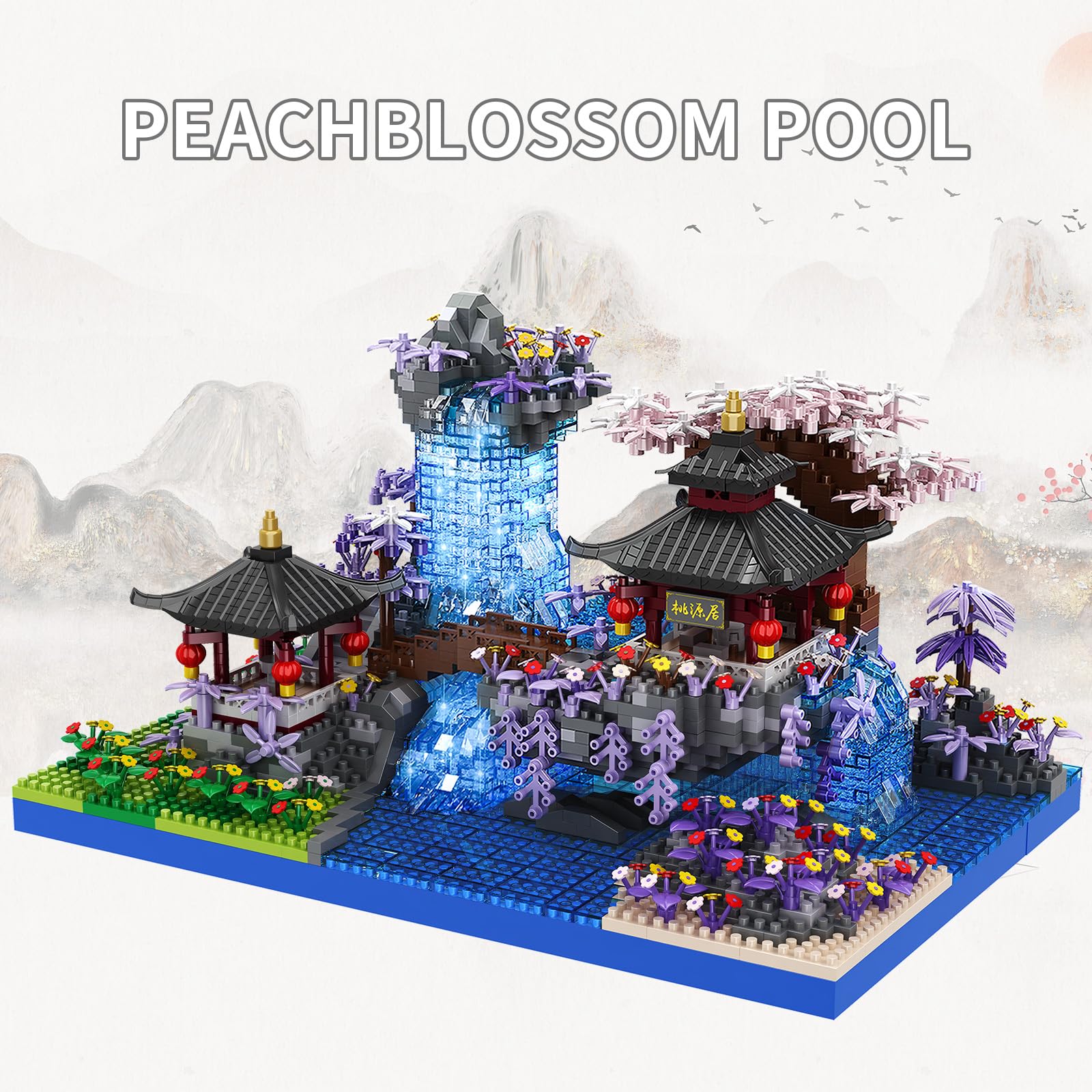 Cherry Blossom Bonsai Tree House Architecture Building Block Sets Japanese Peach Blossom Pool Micro Mini Treehouse Building Model Toy Gift for Adults 3000 pieces - Image 4