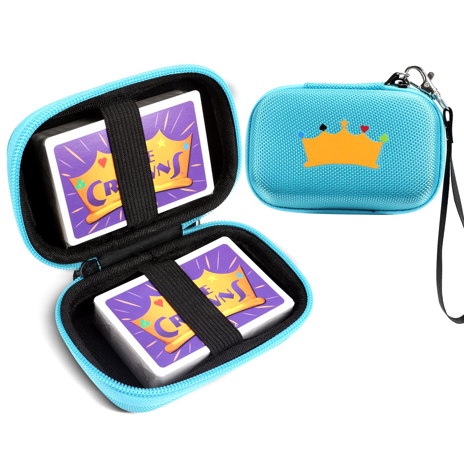 Étui Rigide pour UNO Phase 10 Skyjo + Dragonne pour Jeux de Plein Air Fêtes + Boîte Bleue Polyvalente