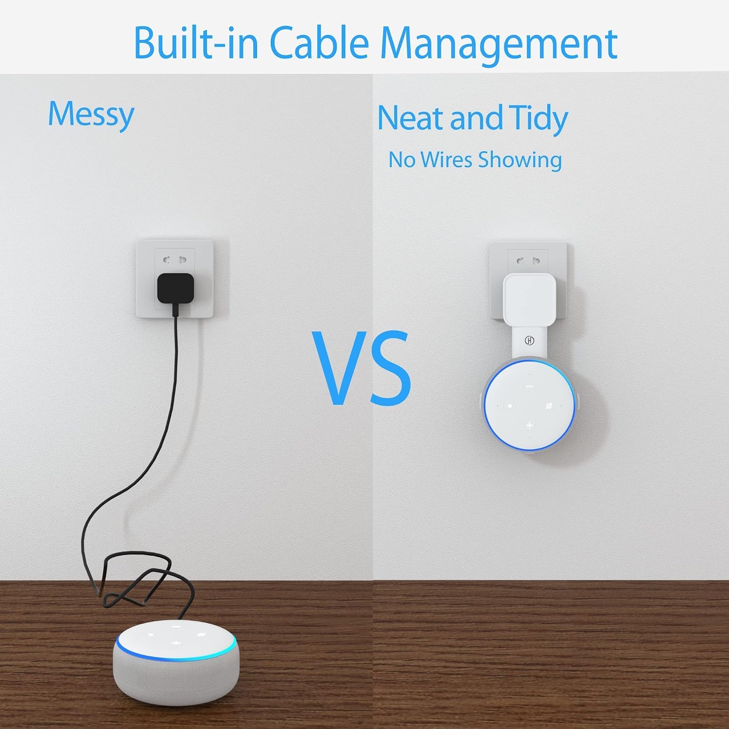 Wall Mount Holder for Echo Dot 3rd Generation Outlet Wall Mount Stand, Space Saving Accessories with Cable Management Without Messy Wire for Smart Home Speakers Bedroom Bathroom Kitchen, 1 Pack White