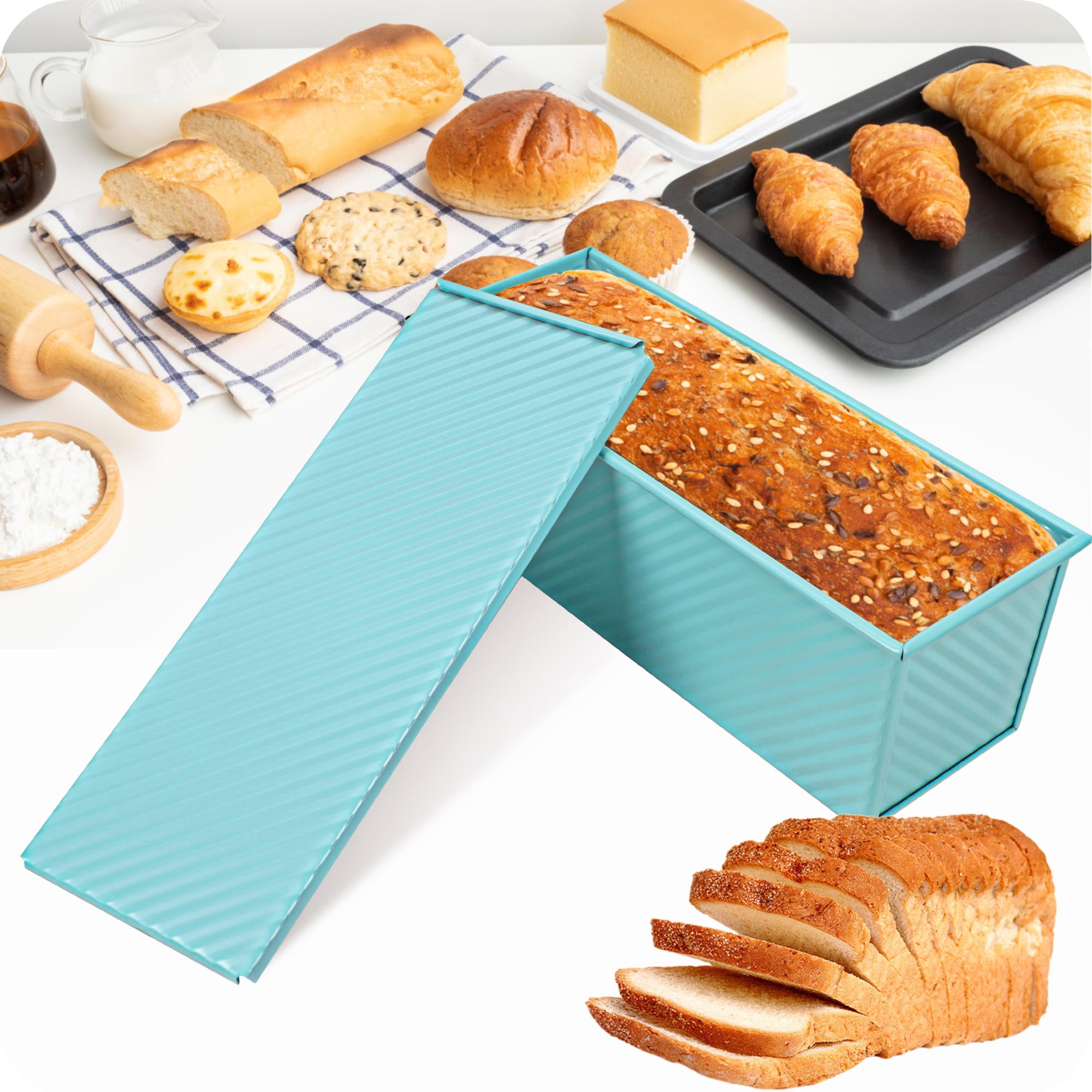 Blue Pullman - Molde para pan con tapa, 2.2 libras