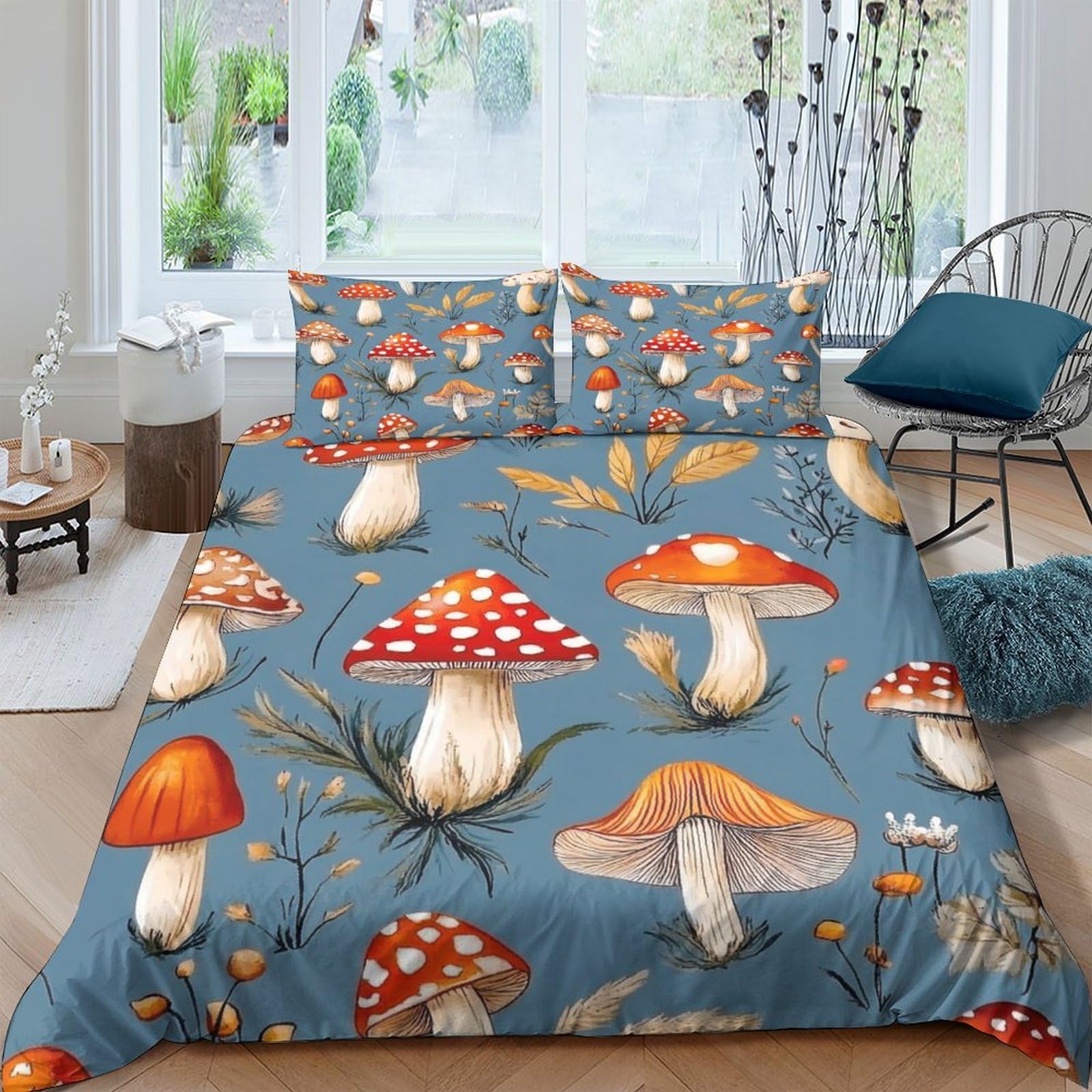 Ctjqhvkz Style-4 3D Printed Red Mushroom Fitted Sheet Microfiber Soft Anti-Slip Forest Toadstool Bed Cover For Bedroom Guest Room Decor Single（135X200cm）