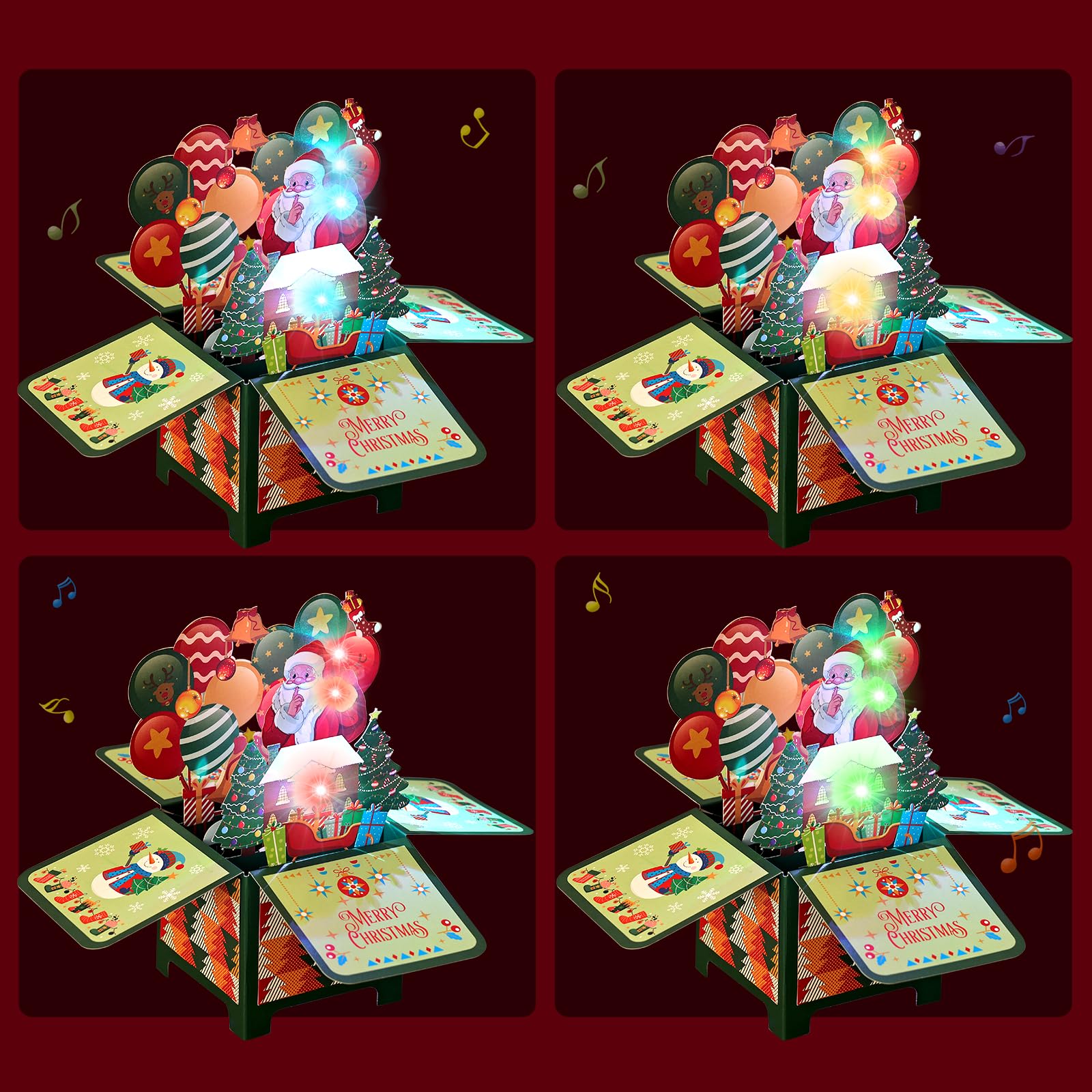 3D Musical Christmas Pop-Up Card With LED Lights - Merry Christmas Greeting Card With Envelope