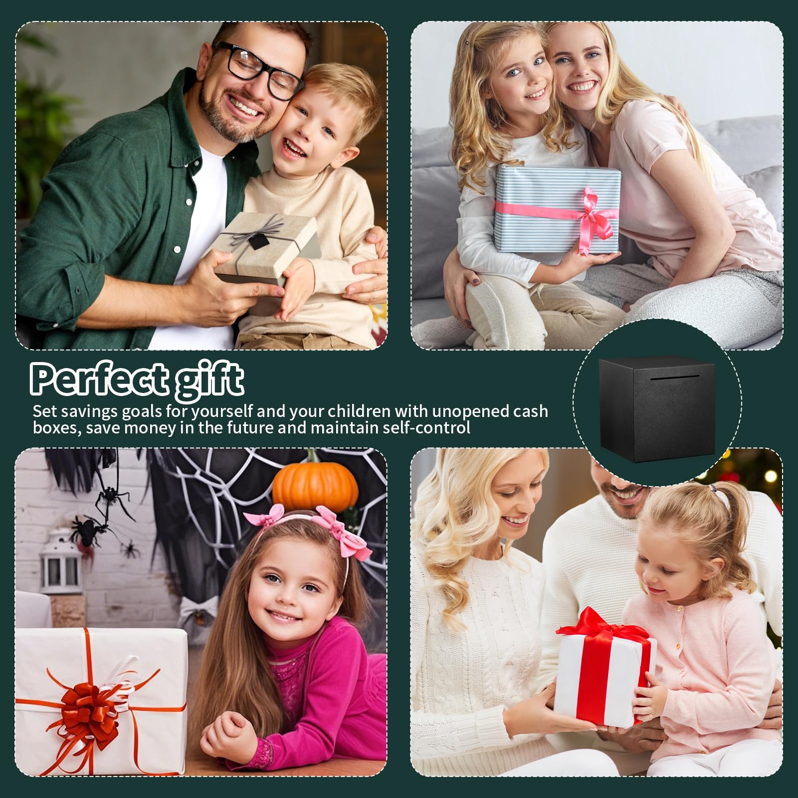 Spardose Nicht Zum öffnen, 12x12x12 cm Money Box Edelstahl Sparbox Schwarz Sparschwein Ohne öffnung Sparbüchse für Erwachsene Münzen und Scheine