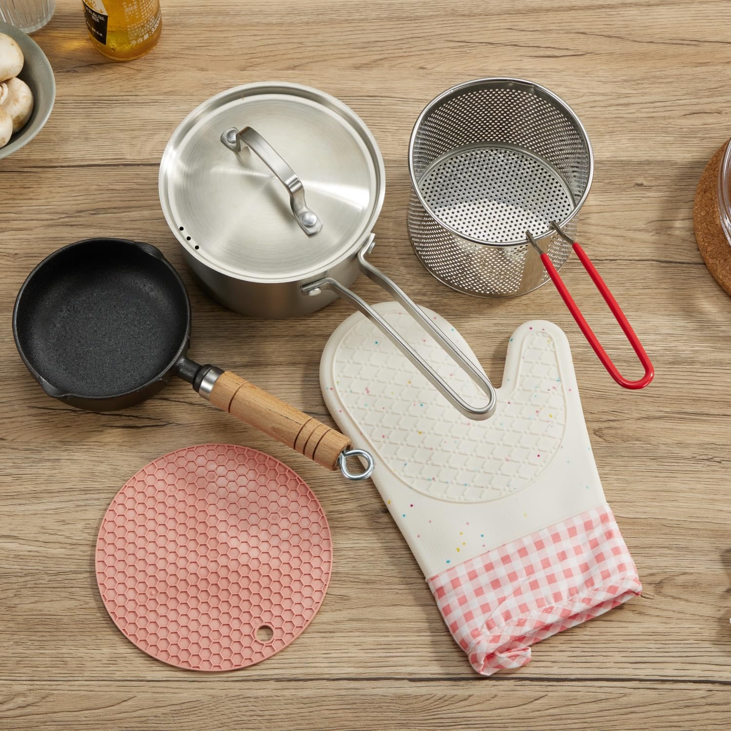 Pentola a 3 strati in acciaio inox con una sola mano, casseruola, cestello per friggere, piccola padella per olio in ghisa, compatibile elettromagnetica, riscaldamento rapido e uniforme di