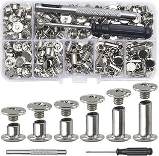 110Sets Chicago Screws Leather Rivets Assorted Screw Rivets Chicago Binding Screws for Decorate and Repair Leather Craft Belt Bag Shoes Purse Bookbinding (Silver, M5*4,5,6,8,10,12)