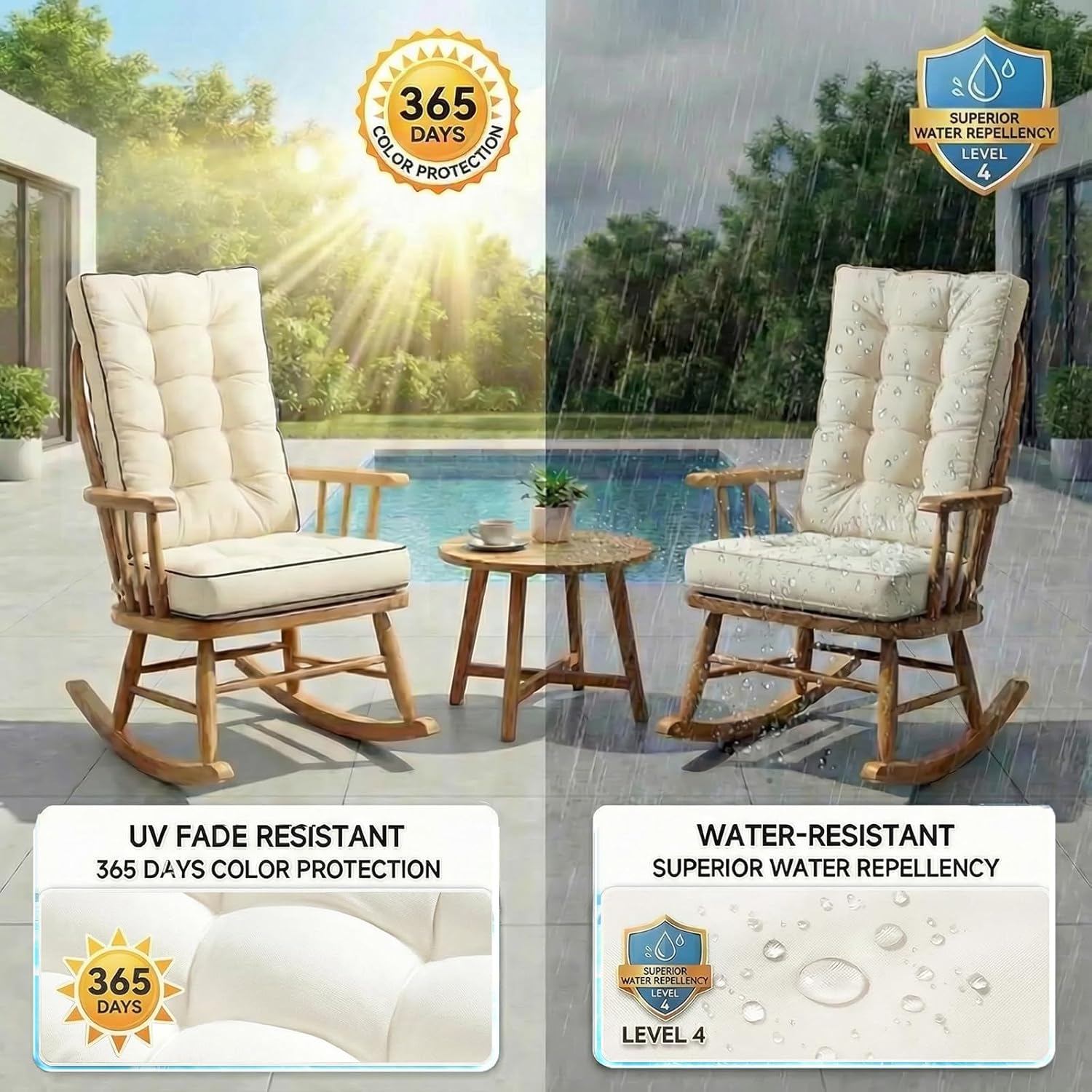 1 MIDDLE ONE Rocking Chair Cushion Outdoor Indoor, Memory Foam Replacement Rocking Chair Pads, Set of Thicken Seat & Back Cushions with Ties for Rocker (Blue, 22"X17"/17"X17")