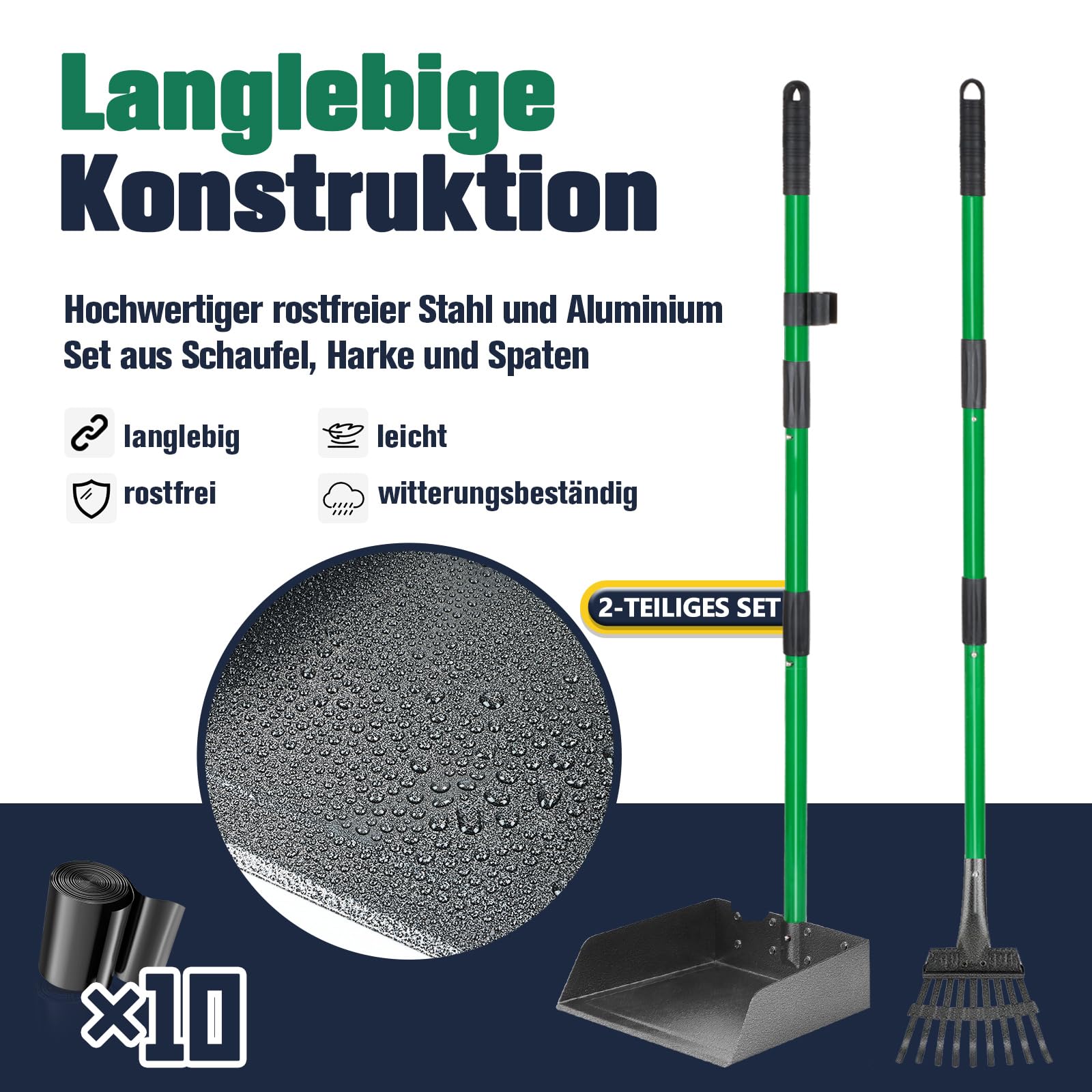 Hundekotschaufel Kehrschaufel & Rechen Mit Abfallsäcken, Hundekotsammler Langer Griff, Hundekot Scooper Für Garten & Laub