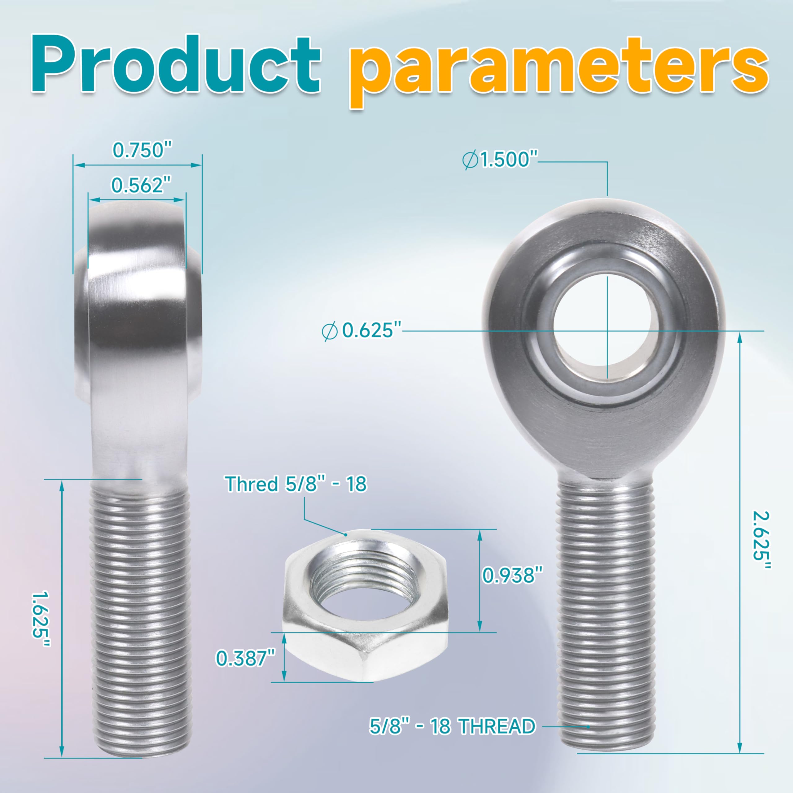 Kit d'extrémité de tige de 1,6 cm, kit de suspension Chromoly Heim pour droitiers et gauchers, kit de direction avec adaptateur de tube rond, entretoise, écrous à blocage (2 ensembles de 1,6 cm)