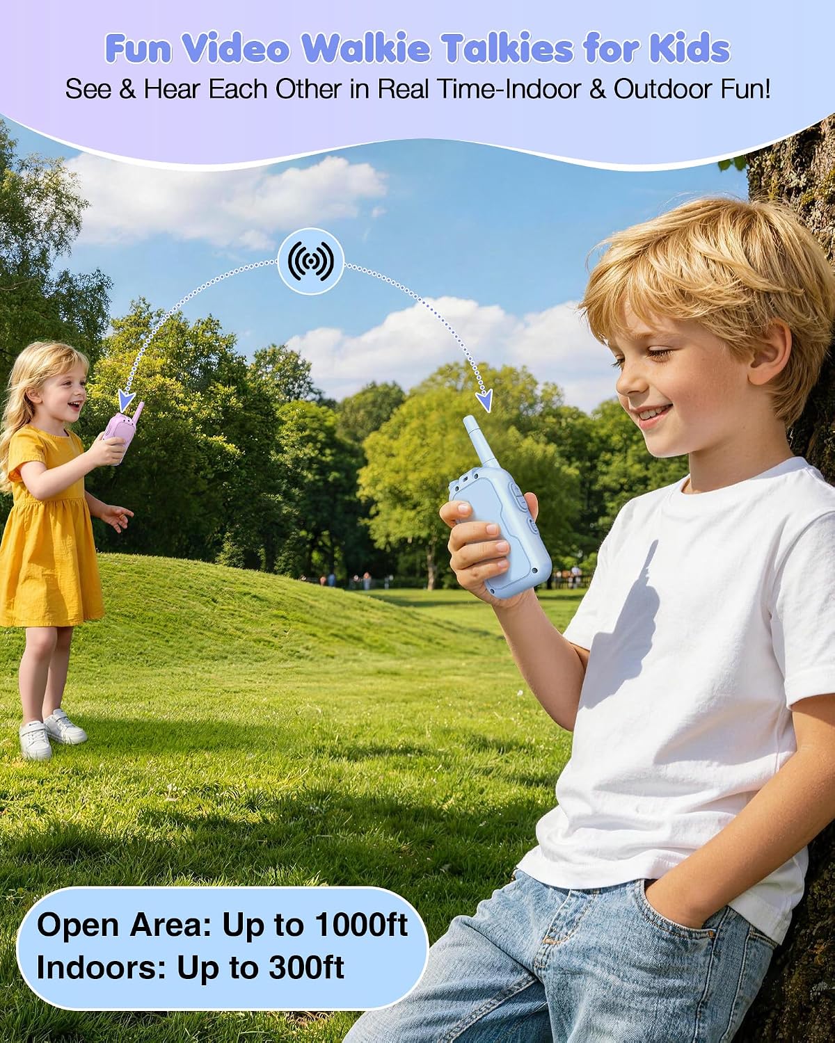 Video Walkie Talkies for Kids, Long Range Kids Walkie Talkies with 4 Voice Effects & HD Camera, Indoor Outdoor Toys for Family Games, Birthday Gifts Toys for Boys Girls Ages 3-12, Blue&Purple