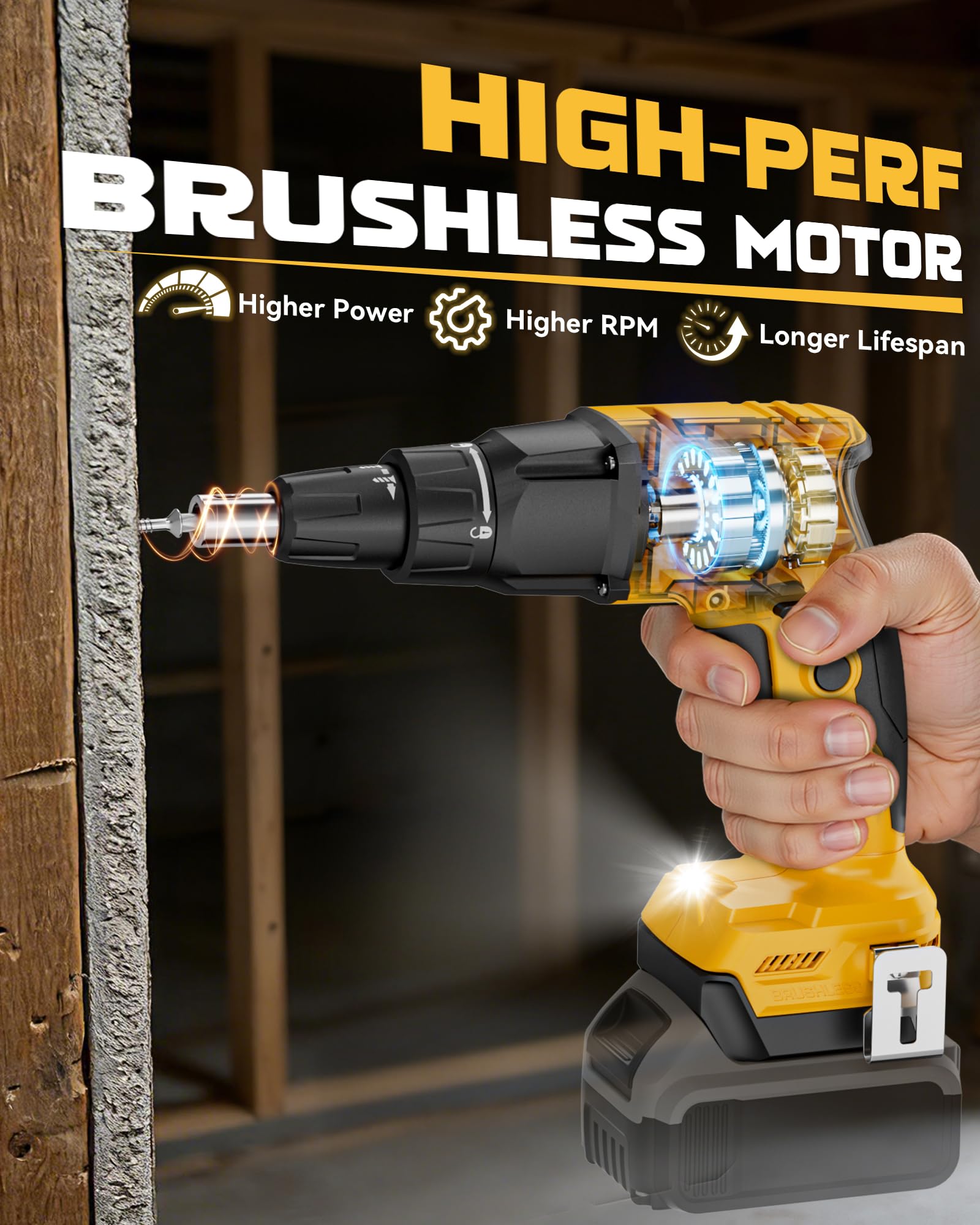 Ecarke Pistola de tornillo para paneles de yeso compatible con la batería DeWalt de 20 V, destornillador rápido de 6000 rpm, destornillador inalámbrico sin escobillas con clip de cinturón, luz LED