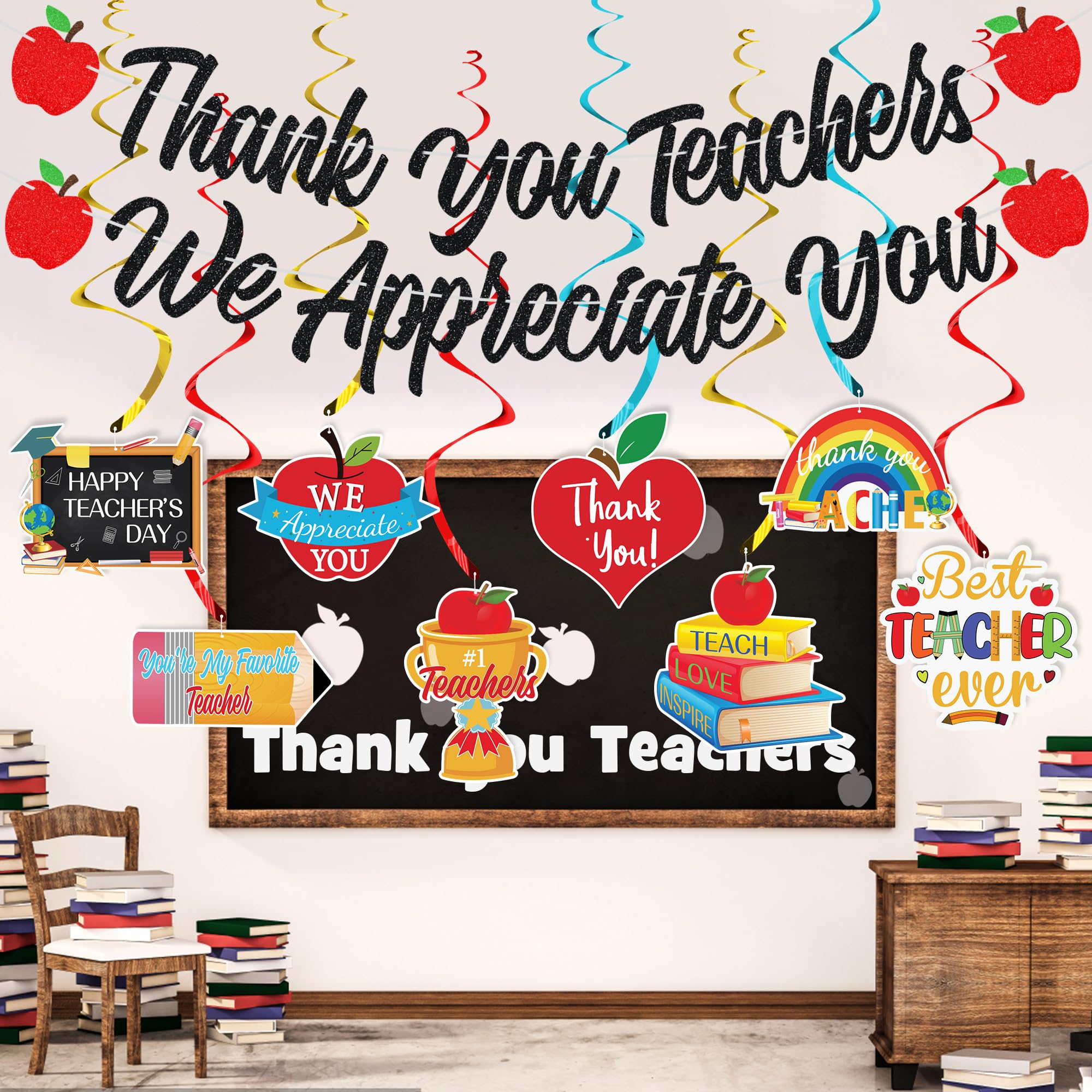 Thank You Teachers Banner - Large 78x45 Inch Polyester Backdrop For Teacher Appreciation Week & Graduation Parties