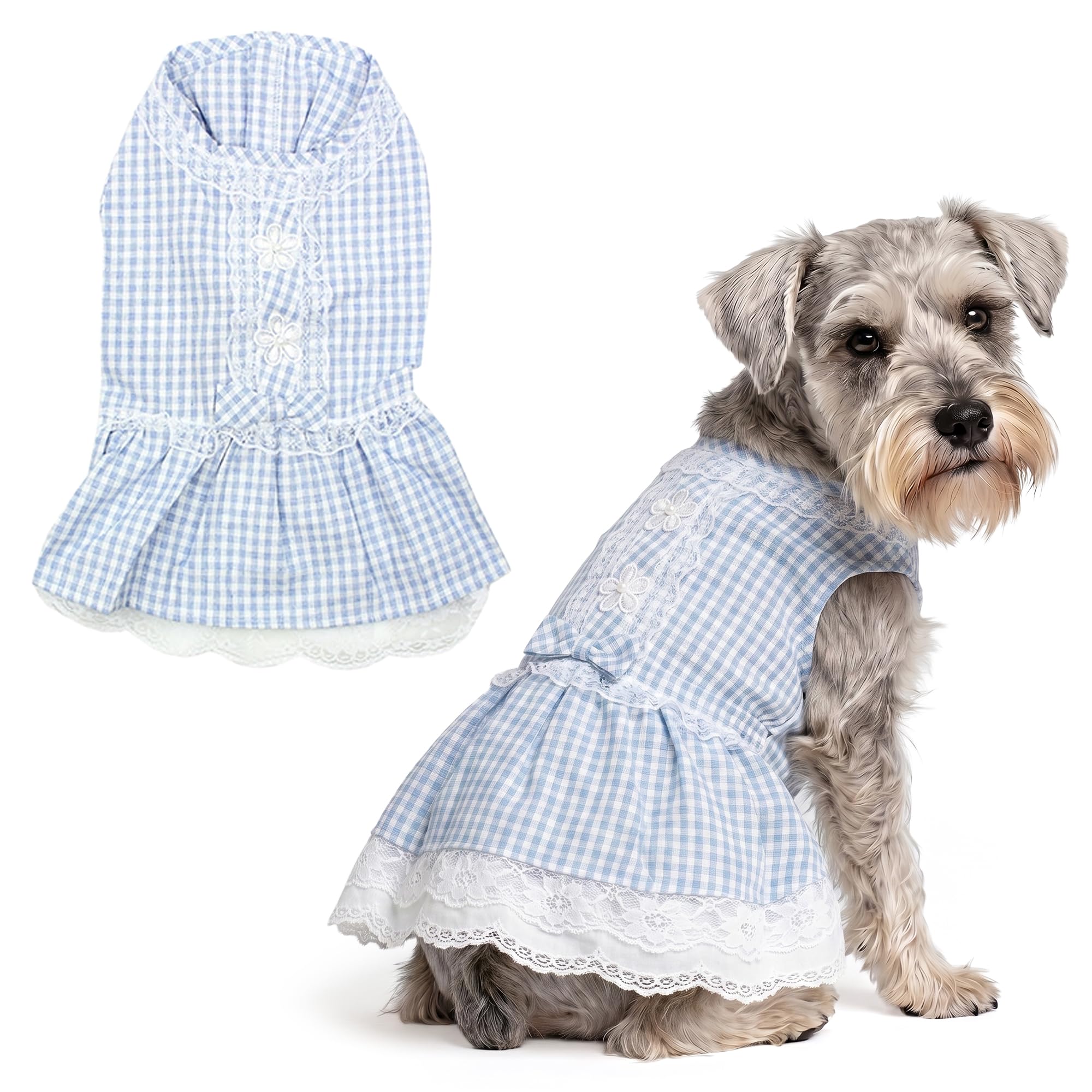 Parisian Pet Summer Dog Dress - Countryside Clothes for Large Dogs Girl - Gingham Pet Dress - Elegant Blue Dog Outfit - Lightweight Puppy Clothes - Breathable Stylish Dresses for Dogs — image 1