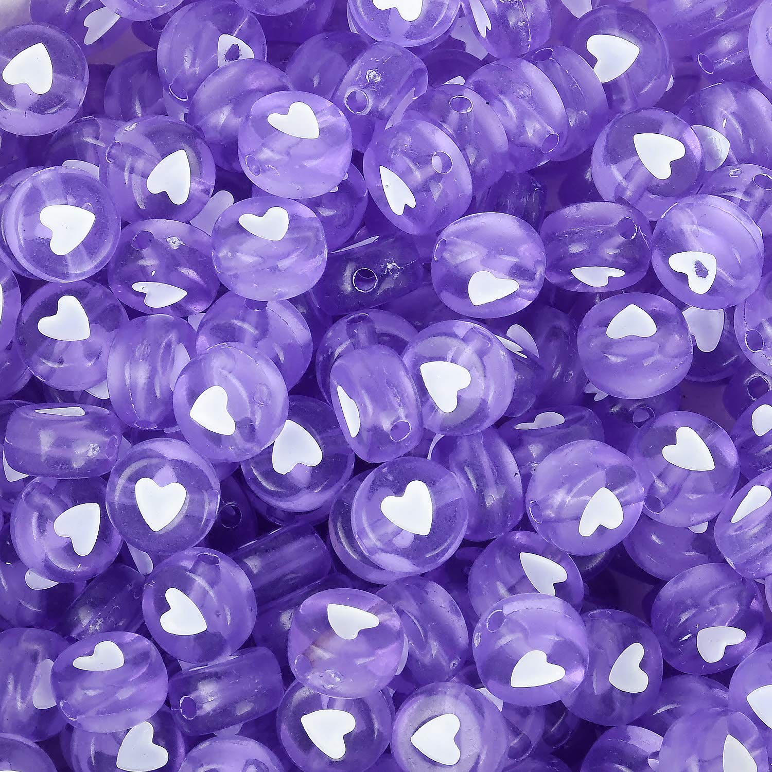 7MM Purple with White Heart Beads - for DIY Jewelry, Crafting, & More, 100pcs/lot