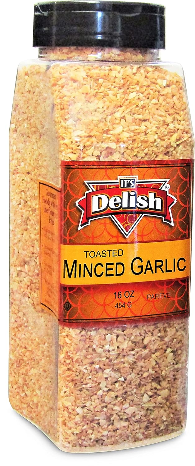 Toasted Minced Garlic by Its Delish, 16 Oz Large Jar – Premium Fresh Dry Roasted Chopped Garlic for Cooking, Baking, Topping – No Preservatives, No Artificial Flavor Added, Certified Kosher