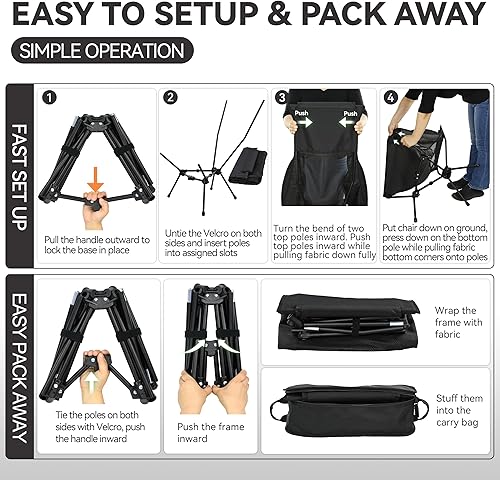 Miniatura 6 de MARCHWAY Silla de camping plegable ligera con respaldo alto con soporte para la cabeza, estable y portátil compacta para campamento al aire libre,