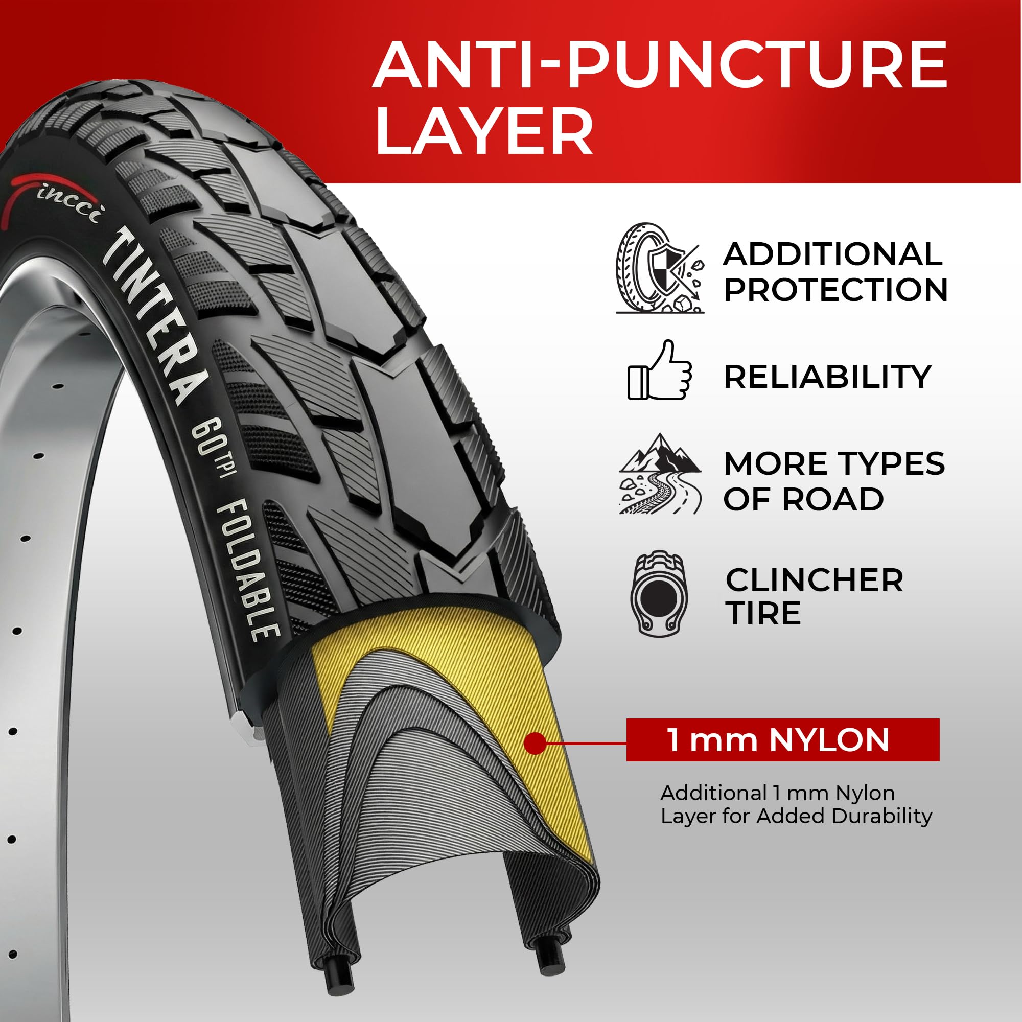 Fincci Gravel Pneus 700 x 40c - Paire Pliable Tire 28 x 1.6 Pouces avec Protection Anti Crevaison 1mm, 42-622 60 TPI pour Électrique & Route & de Ville & VTT Velo, Tournée Bicyclette - Pack of 2