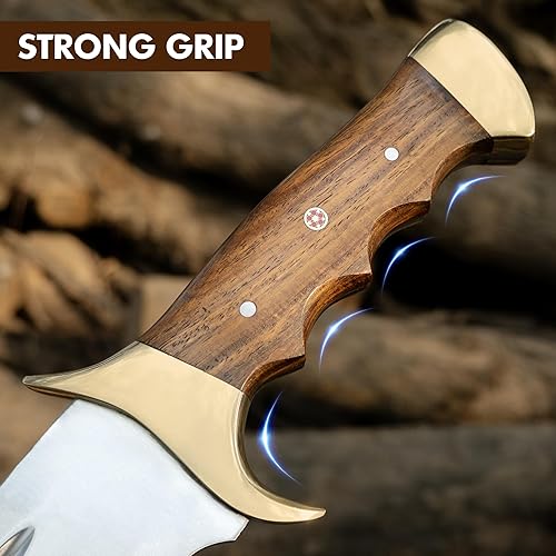 Miniatura 2 de Cuchillo Bowie grande hecho a mano de acero D2 de 18 pulgadas, cuchillo de hoja fija de espiga completa con cuchillo de caza con mango de palisandro