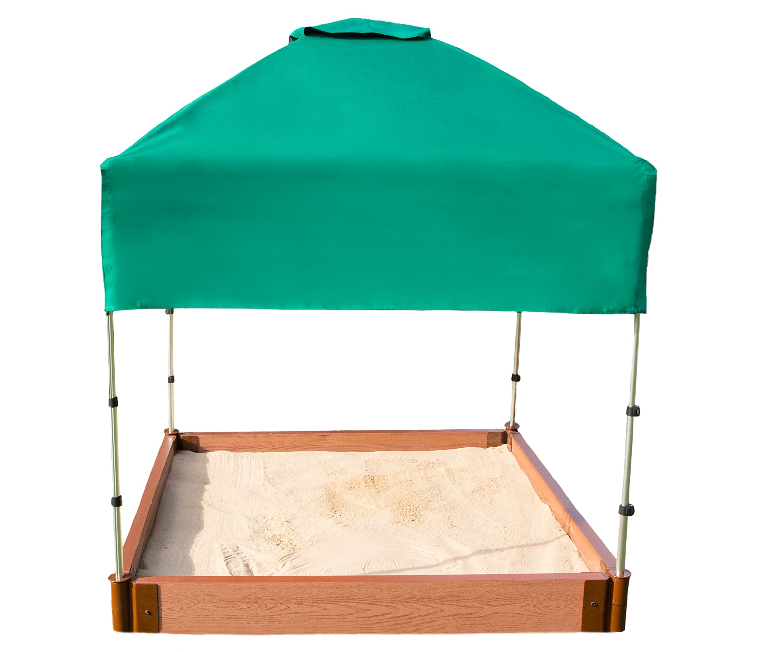 Frame It All Tool-Free Classic Sienna 4ft. x 4ft. x 5.5in. Composite Square Sandbox Kit with Telescoping Canopy/Cover - 2" Profile