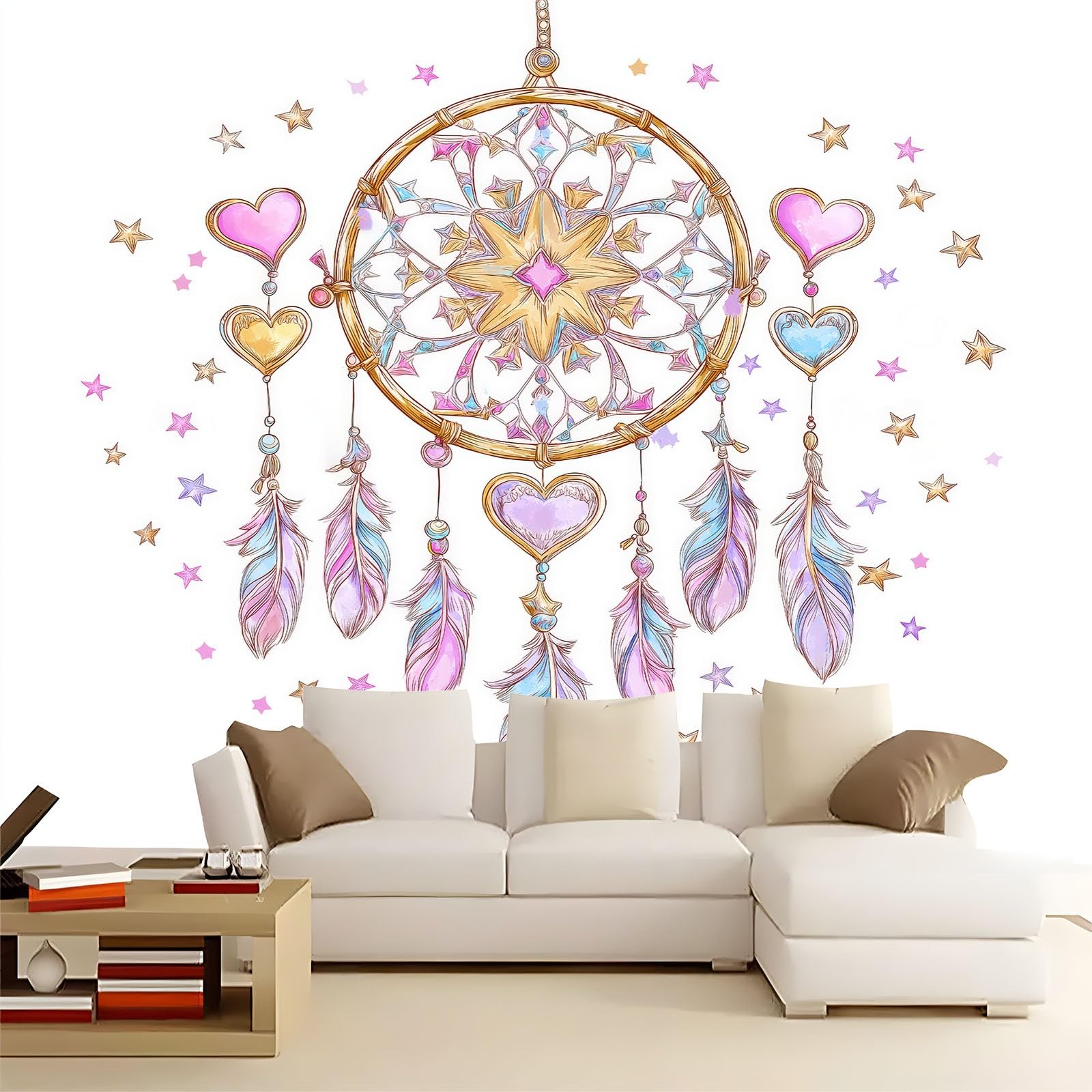 Moderne Fototapete Vliestapete Rosa250 x 175 cm - Boho Feder Traumfänger für Schlafzimmer Wohnzimmer Kinderzimmer - Hochwertige Wandtapete Vlies Wanddekoration Großformat Design
