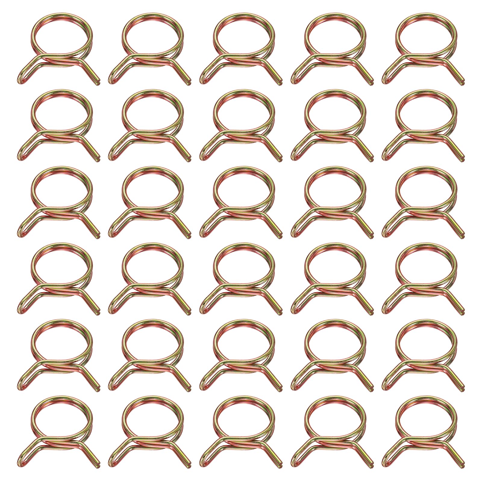 sourcing map Double Wire Fuel Line Hose Clips 13mm ID, 30Pcs 65Mn Spring Steel Tubing Spring Clips Clamps Assortment for Air Hose Tube Water Pipe Motorcycle Scooter ATV, Brass