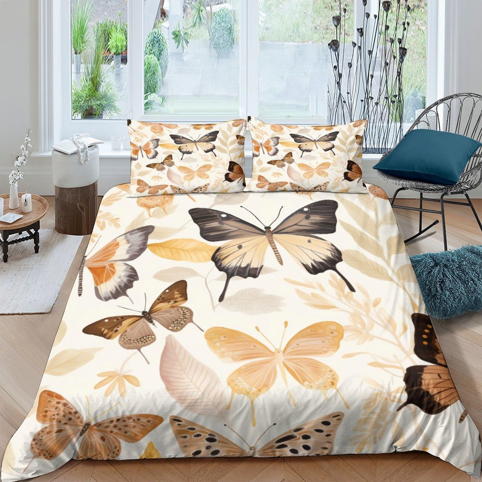 3D Printed Butterfly Duvet Cover Sets Bedding Set Quilt Covers Zipper Closure Comforter Cover Microfiber Duvet Cover 3 Piece Duvet Cover Set for Teens And Adults Quilt Cover Set Double（200x200cm）