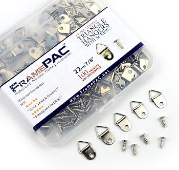 ADS 100 Small Triangle D-Ring Picture Hangers With Screws - 1-1/8 Inch - 100 Pack 9 thumbnail image