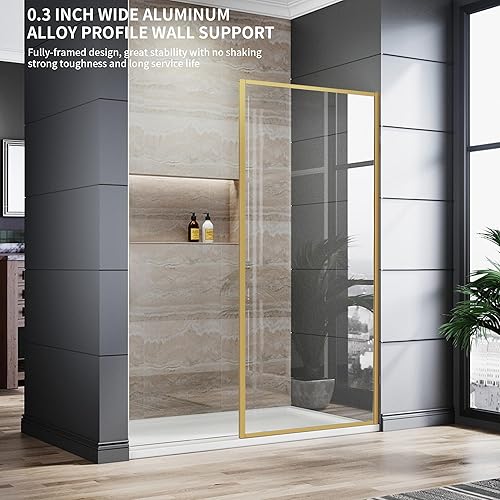 Miniatura 4 de Puerta fija de cristal de ducha de baño con marco completo, panel de pantalla de vidrio de ducha individual de 34 x 74 pulgadas, puerta de ducha de