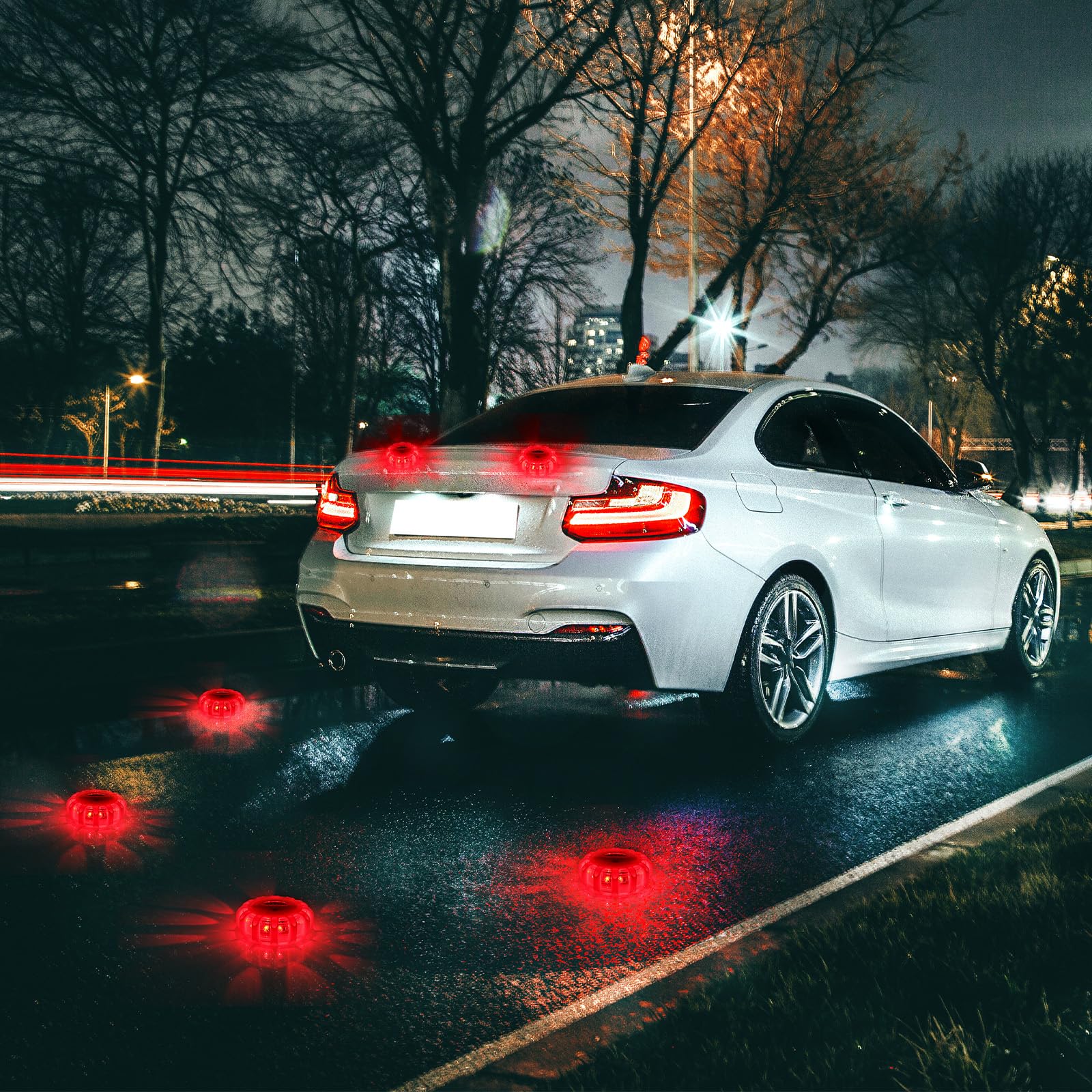 Tallew - Paquete de 8 luces LED de seguridad vial intermitente, kit de advertencia de emergencia en carretera con gancho magnético para vehículo, barco, camión, disco magnético, para coche, coche,