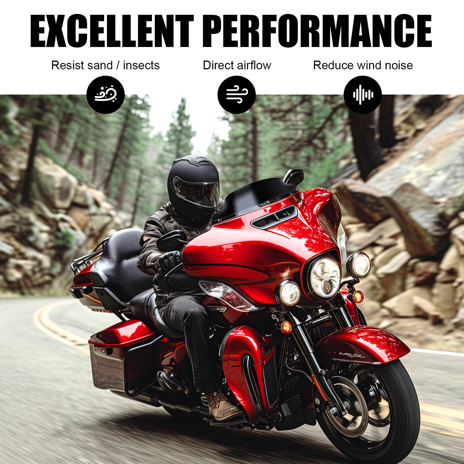 JMTBNO Parabrezza Onda Nero 11,4 cm Compatibile per Harley Davidson Touring Street Glide/Electra Glide/Ultra Limited/Tri Glide FLHT FLHX FLHXS FLHTK 2014-2024