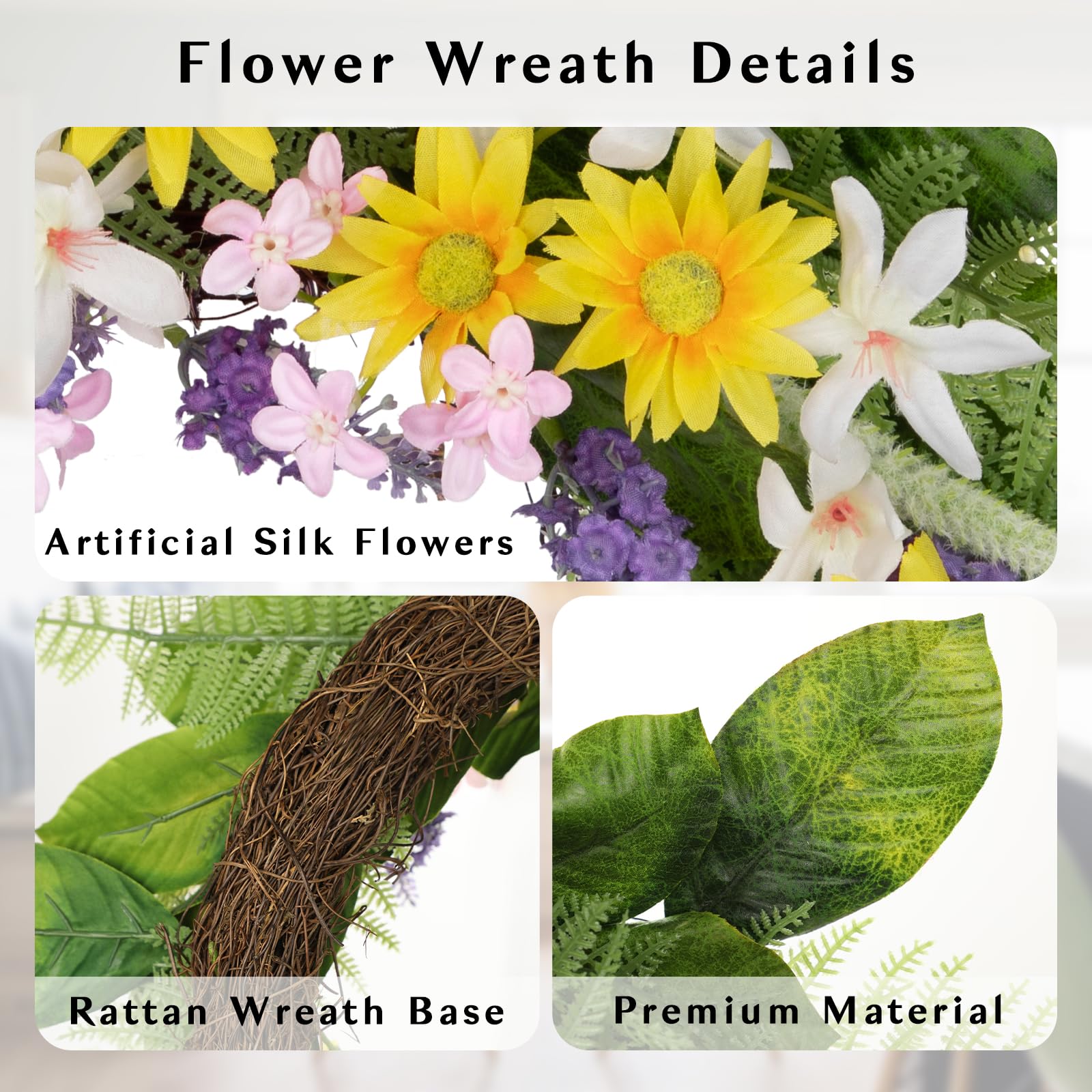 Couronne de fleurs artificielles - 51 cm - Jaune - Chrysanthème indien - Couronne de porte artificielle pour porte d'entrée, fenêtre, mur, jardin, décoration de mariage