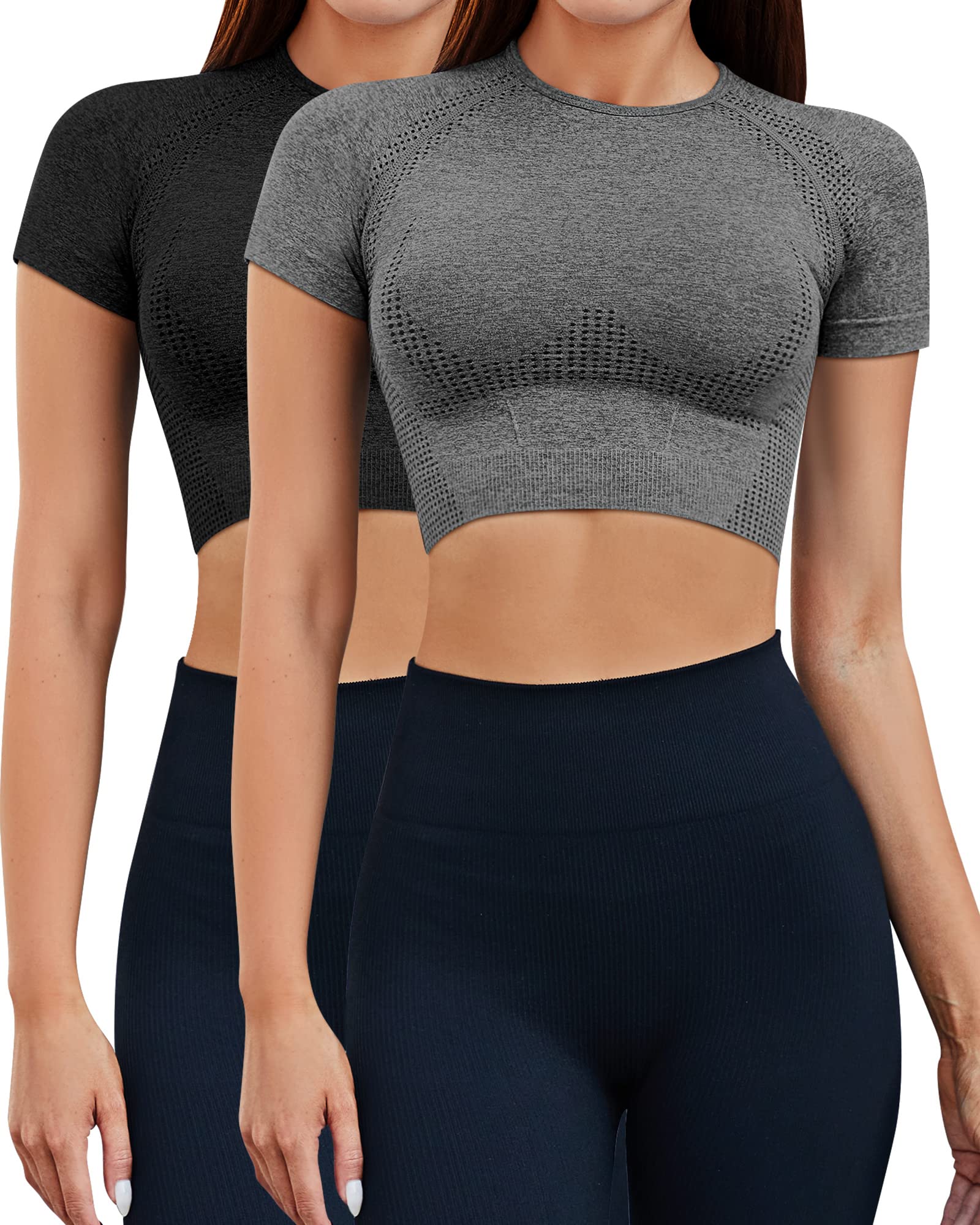 Women Workout Crop Top Short Sleeve Seamless Athletic Shirt Yoga