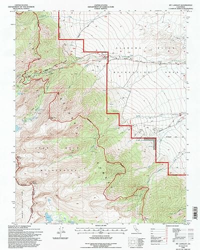 Mt Langley CA topo mapa, escala 124000, 7.5 X 7.5 Minuto, Histórico, 1994, Actualizado 1997, 26.8 x 21.4 in
