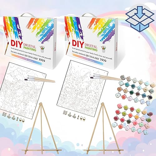 Miniatura 119 de Baisite 1112 Pintura por números, para adulto, principiante, niño, 12 pulgadas de ancho x 16 pulgadas de largo, 2 lienzos, 8 pinceles de madera