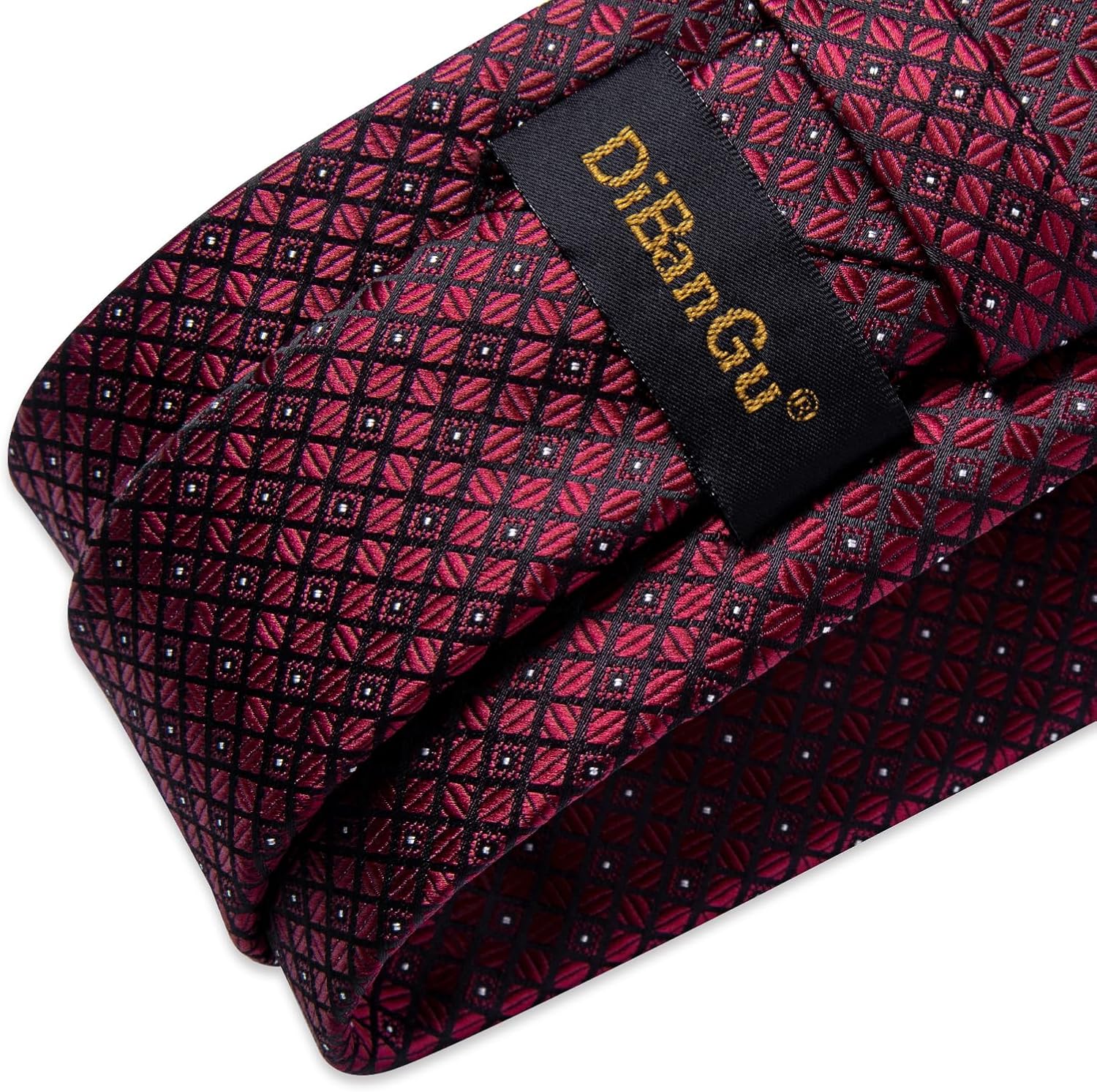 DiBanGu Silk Ties for Men Formal Plaid Check Necktie and Pocket Square Cufflinks Tie Clip Set Wedding Necktie with Gift Box - Image 6