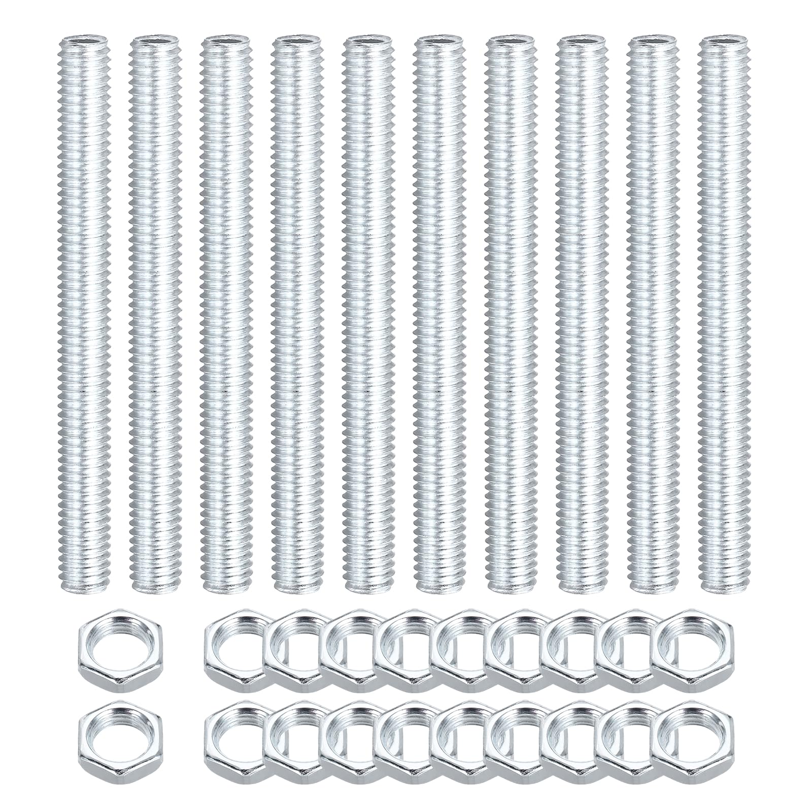 sourcing map 10Pcs 60mm Lamp Pipe Nipples Kit with Lock Nuts, M6x1 Coarse All Threaded Hollow Tube Lamp Repair Hardware Fasteners for Chandelier Ceiling Lamps Assembly DIY, White Zinc โ image 1
