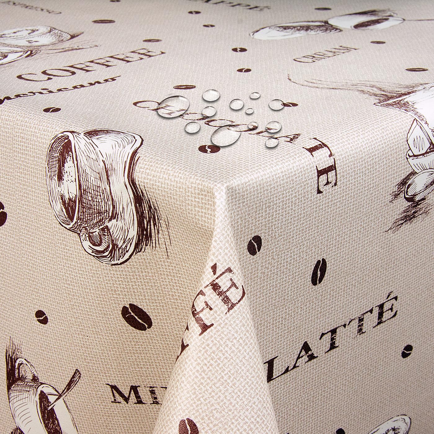 Wachstuch Kaffee Robust Beige Breite & Länge wählbar abwaschbare Tischdecke Eckig 110 x 100 cm