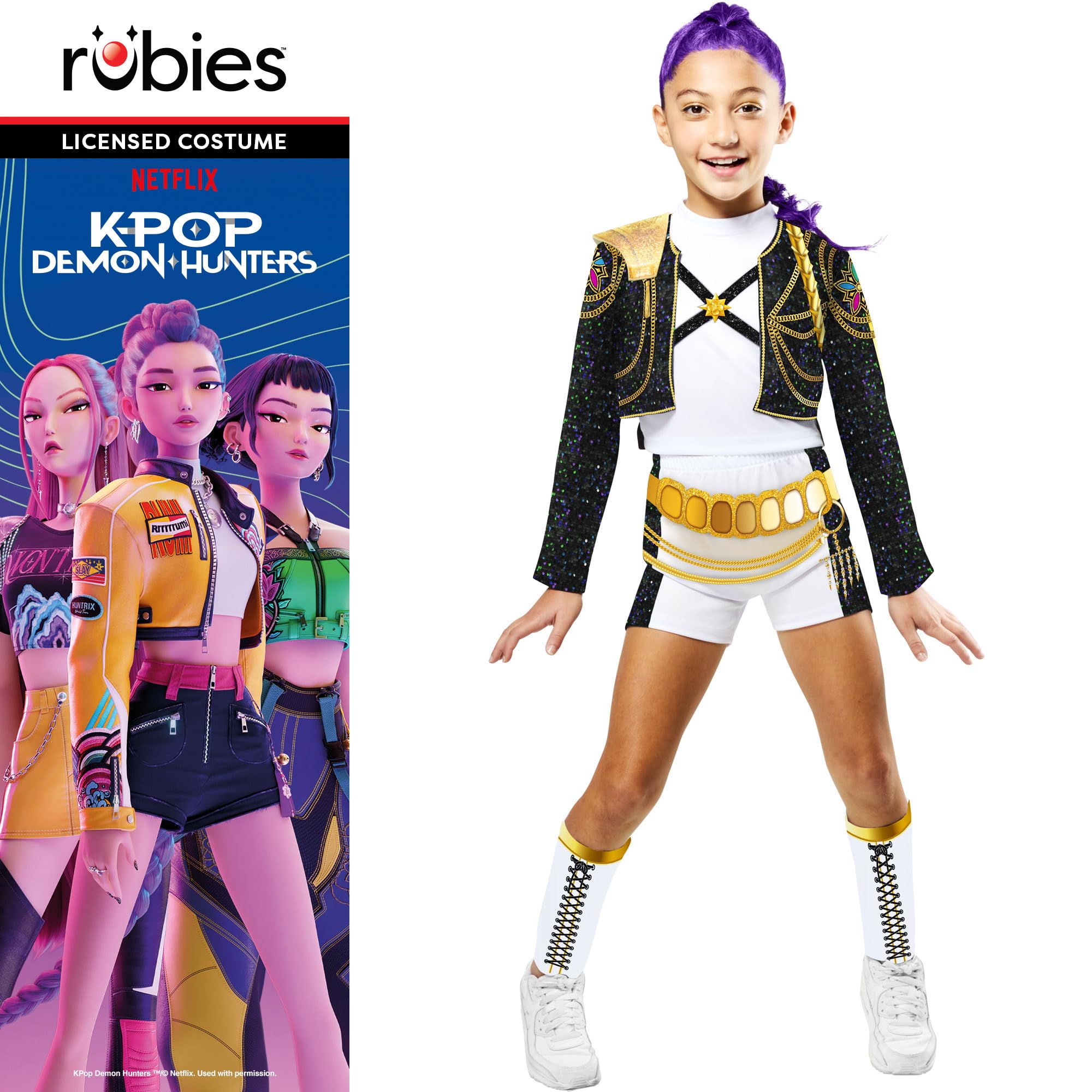Rubies Official Netflix K-Pop Demon Hunters Deluxe Rumi Golden Child Costume, Kids Fancy Dress