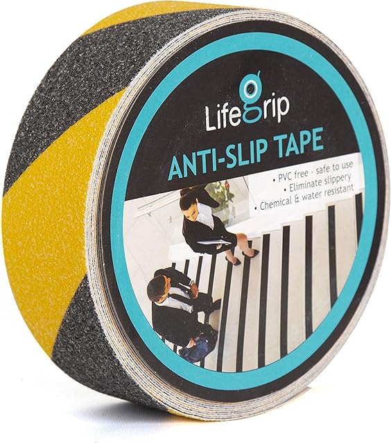 LifeGrip Anti Slip Traction Tape, 2 Inch x 60 Foot, Best Grip, Friction, Abrasive Adhesive for Stairs, Safety, Tread Step, Indoor, Outdoor, Caution Yellow/Black (2"X60') (2"X60') 