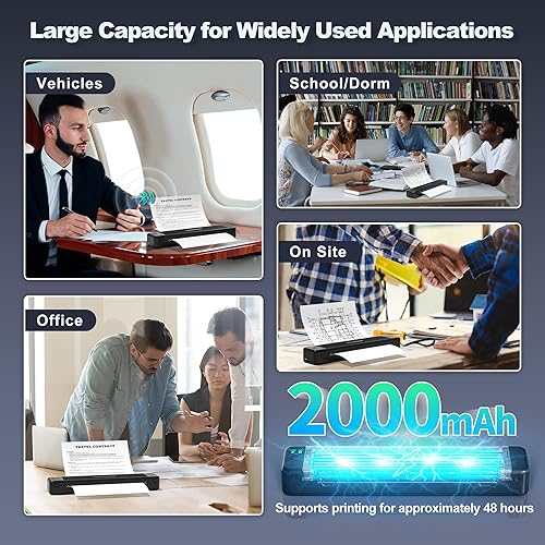 Miniatura 9 de Itari P831 Impresora de transferencia térmica Bluetooth negra, impresoras portátiles inalámbricas para viajes, impresora sin tinta de 300 DPI con