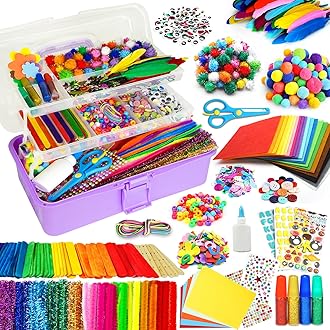 Arts and Crafts Supplies for Kids -Crafts Kits with Pipe Cleaners, Construction Paper, Pom poms Googly Eyes, Crafts for Kids Ages 4-8, School Craft Projects, Birathday Gifts for Girls