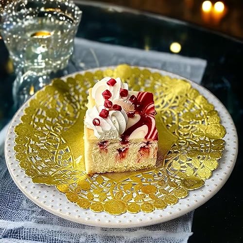 Miniatura 3 de The Baker Celebrations Hojas decorativas de encaje de papel metálico de 8 pulgadas, elegantes, resistentes y desechables, ideales para presentación