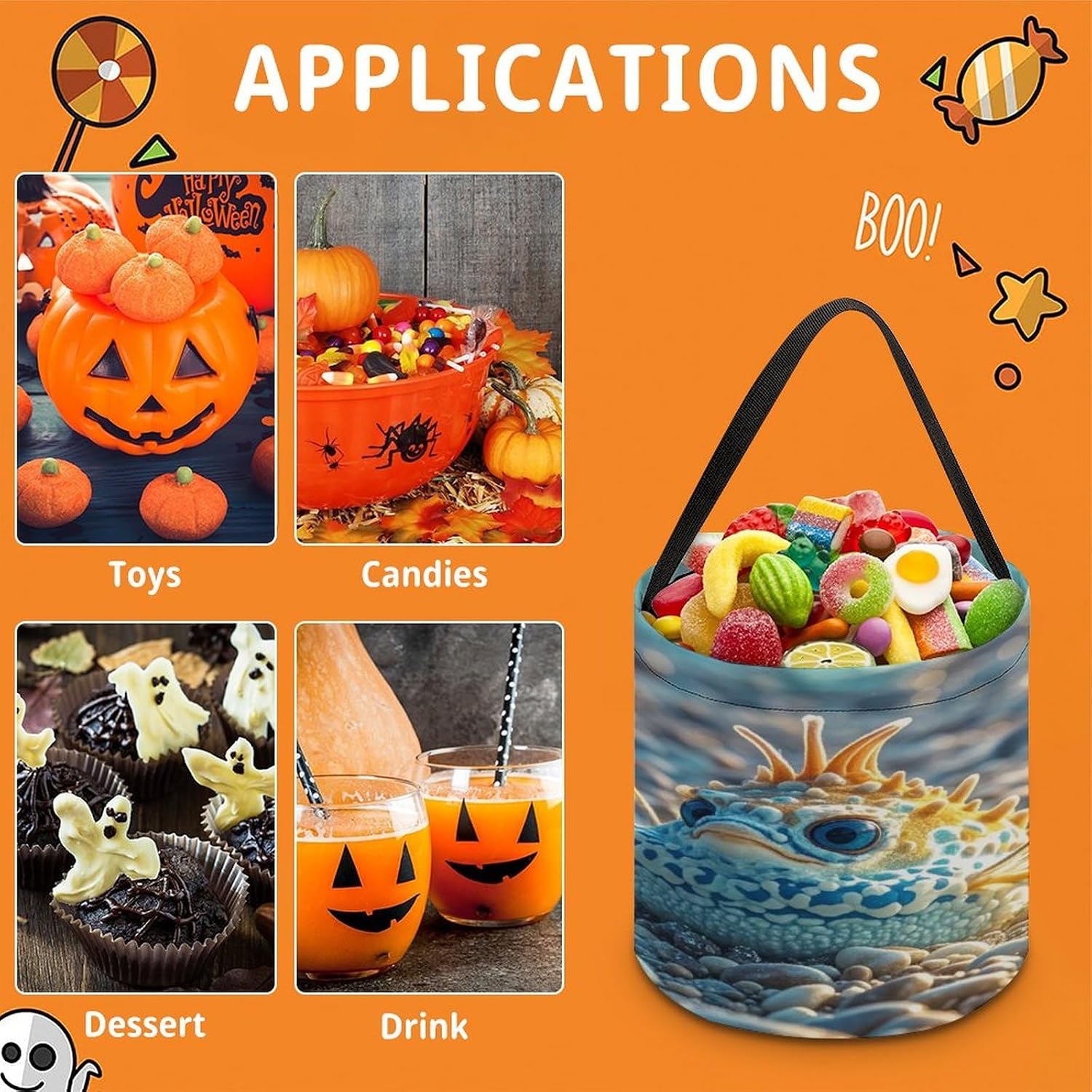LLUTSNTH Cute Sea Animal Halloween Tote Treat Bag for Trick Or Treat image 3