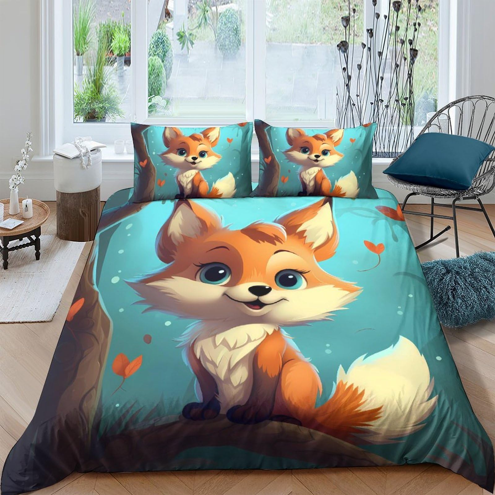 Ctjqhvkz Style-7 3D Printed Cartoon Fox Fitted Sheet Microfiber Soft Anti-Slip Forest Animal Bed Cover For Bedroom Dorm Decor Single（135X200cm）